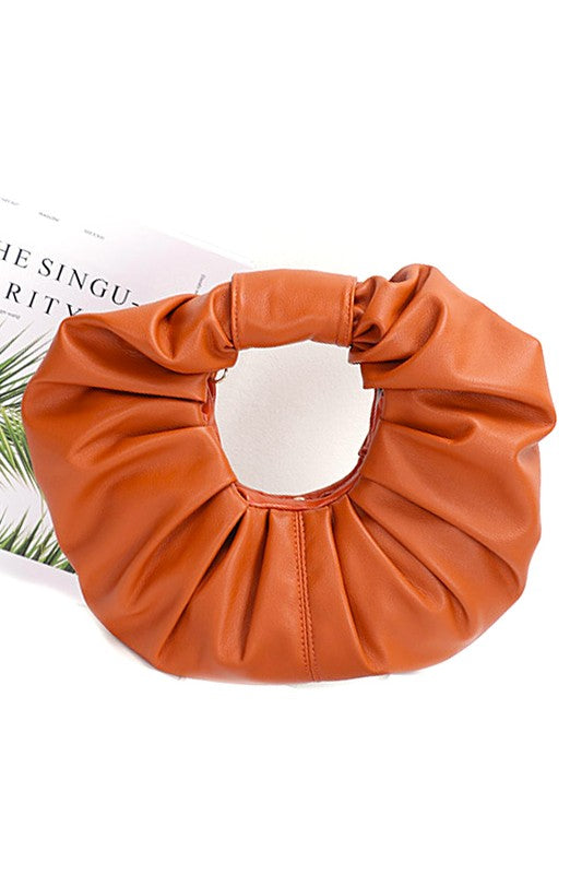 Pleated Circle Faux Leather Circle Clutch